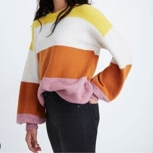 Madewell‎ Striped Gladwell Balloon-Sleeve Sweater Colorblock Alpaca Wool XS